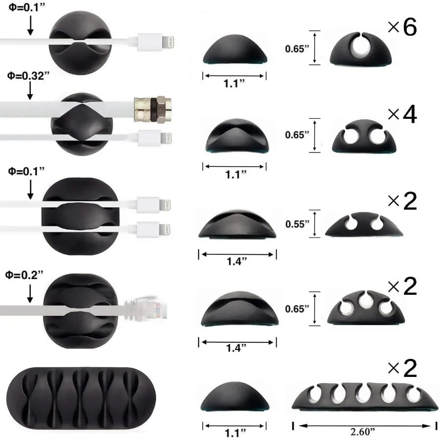 16-Pack White Self-Adhesive Desk Cable Management Clips