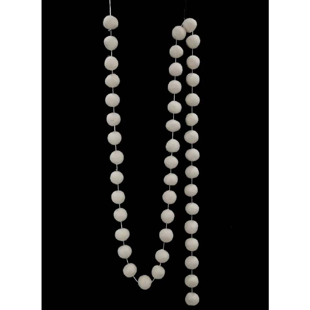 60" Handcrafted Hanging Ivory Wool Felt Pom Pom Garland
