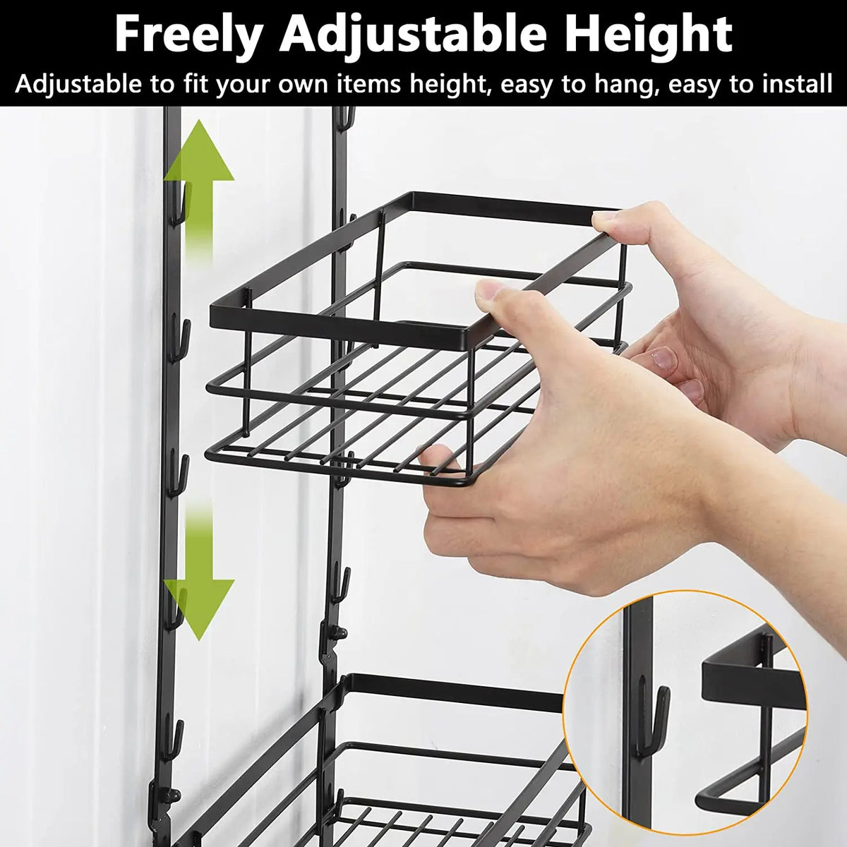 Behind Door Shower Caddy Space-Saving Waterproof Bathroom Basket (White)