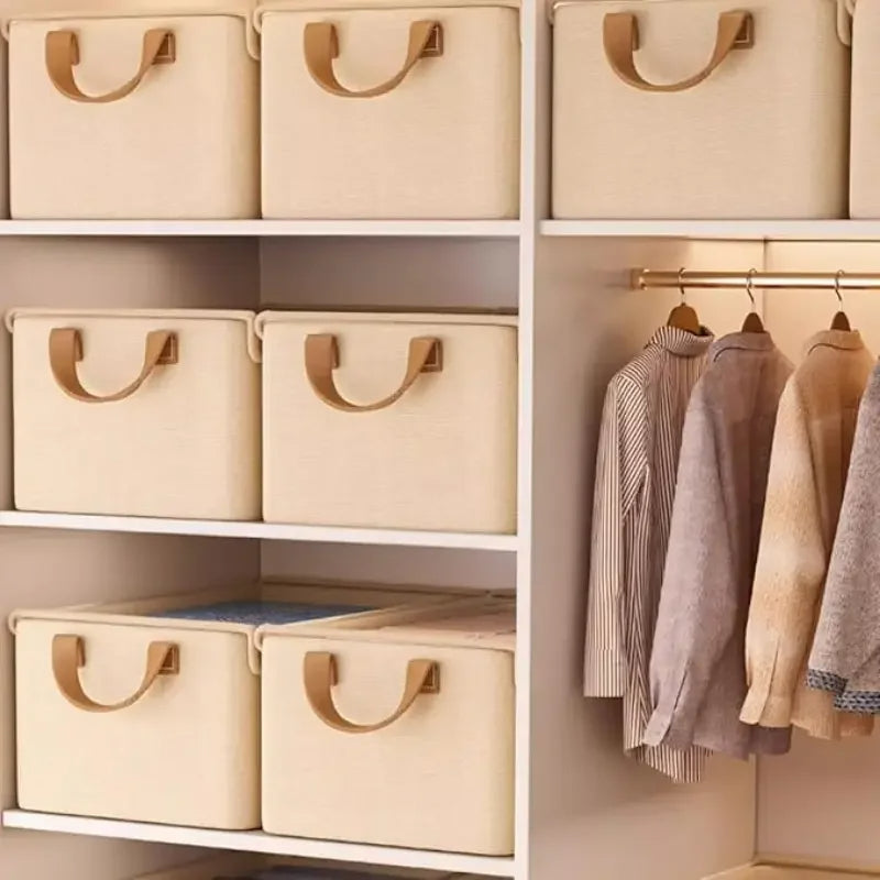 Covered Wardrobe Organizer Storage Box (Ivory)