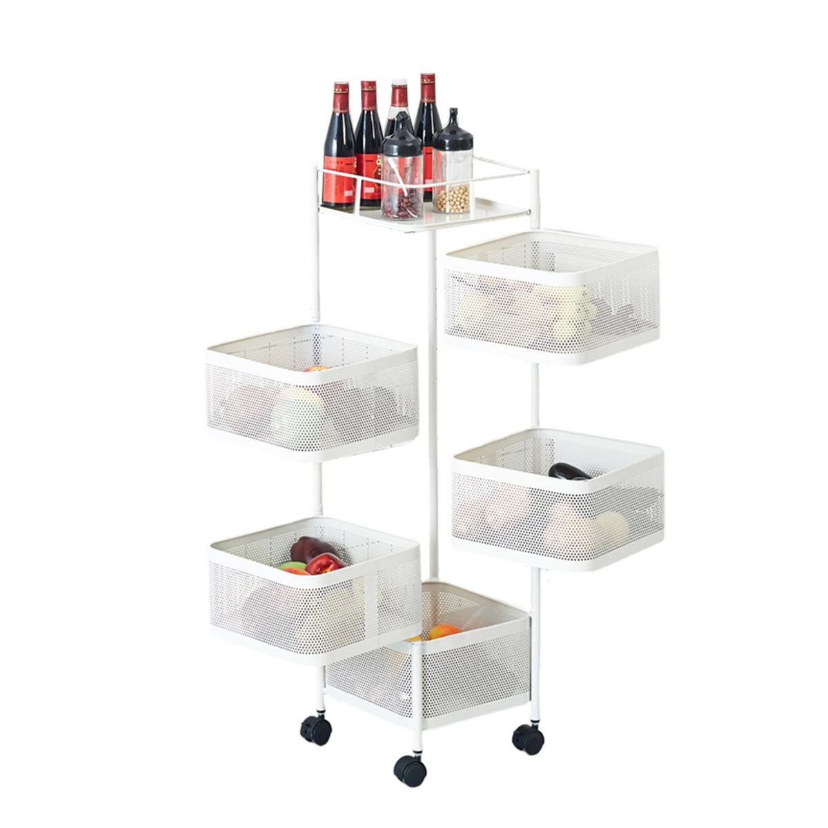 Rotating 5-Layer Iron Storage Trolley for Kitchen Living Room