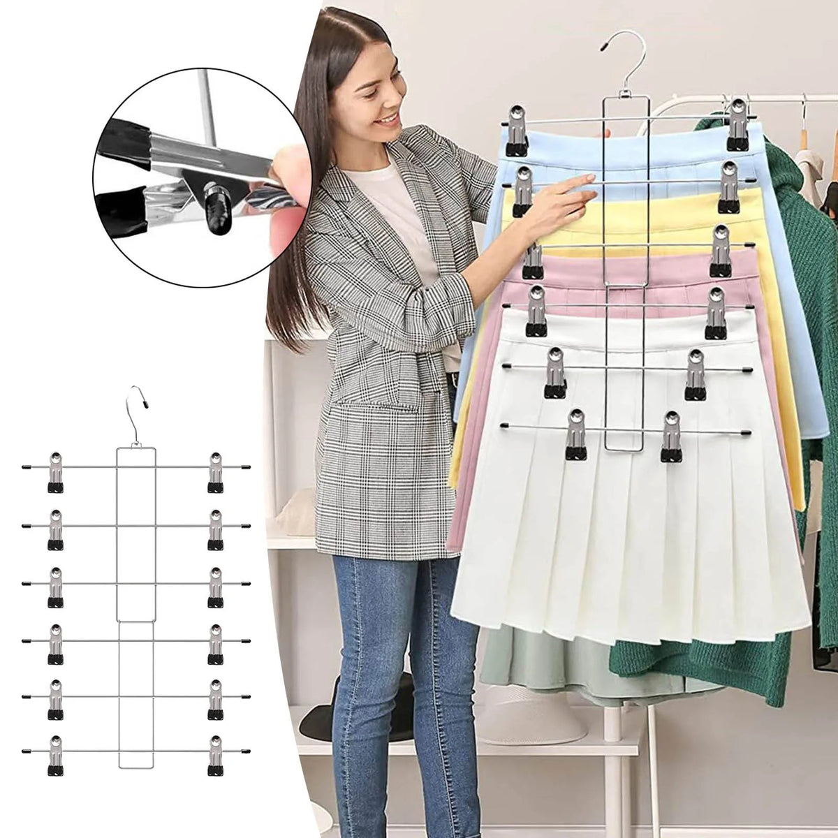 Multilayer Metal Folding Pants Skirt Rack Space-Saving Hanger for Closets