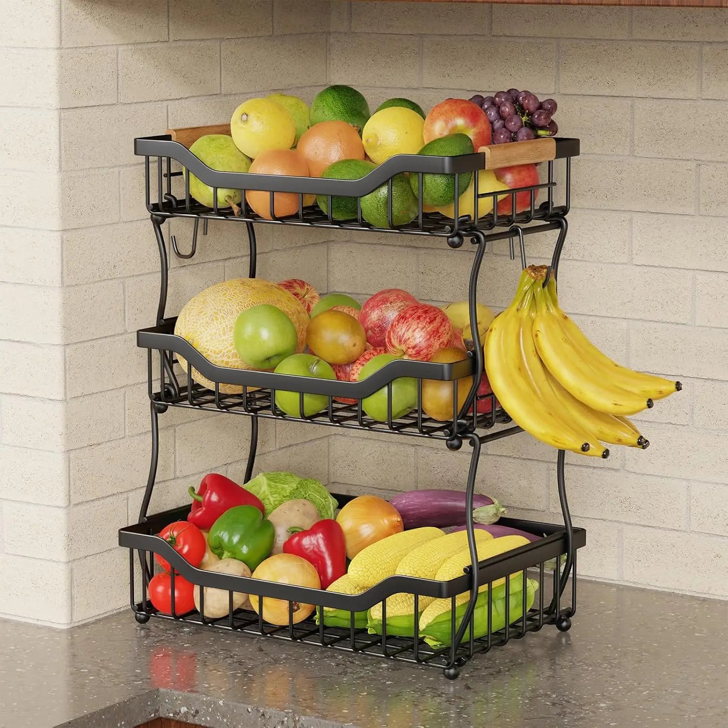 3-Tier Countertop Fruit Basket Vegetable Bread Bowl