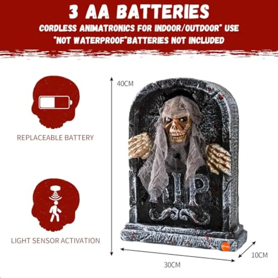 Animatronic Tombstone with Moving Skeleton Prop