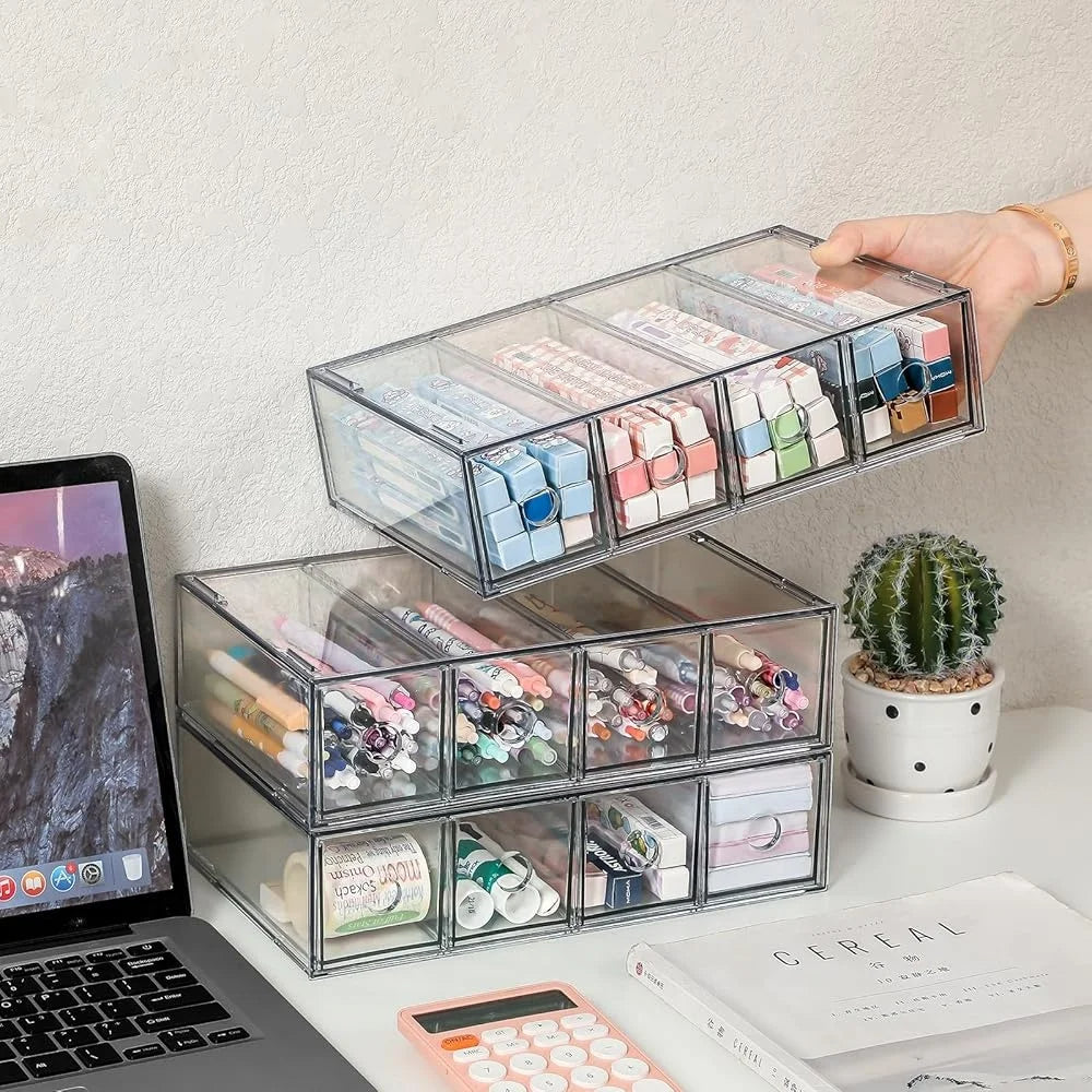 Acrylic Desk Organizer Drawers 3-Pack Transparent 4-Compartment Storage
