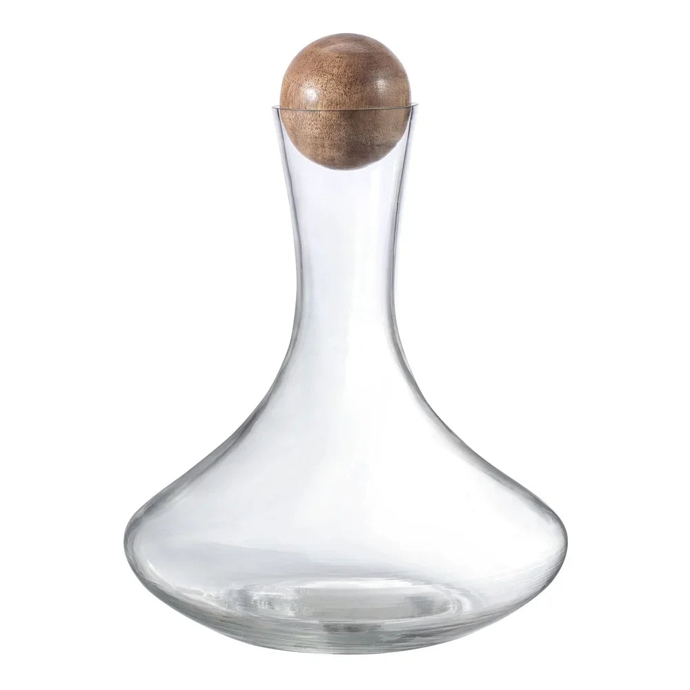 Elegant Glass Wine Decanter with Wooden Sphere Stopper