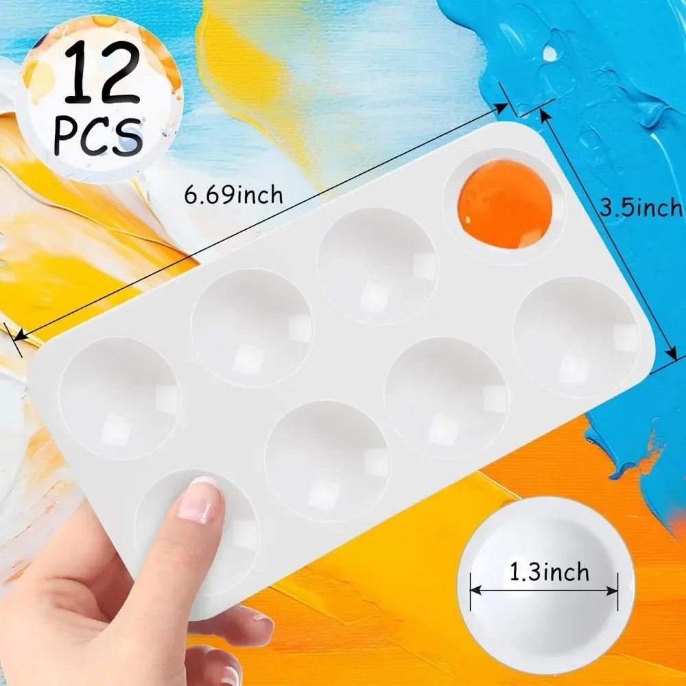 12-Pack White Plastic Paint Palettes for Kids