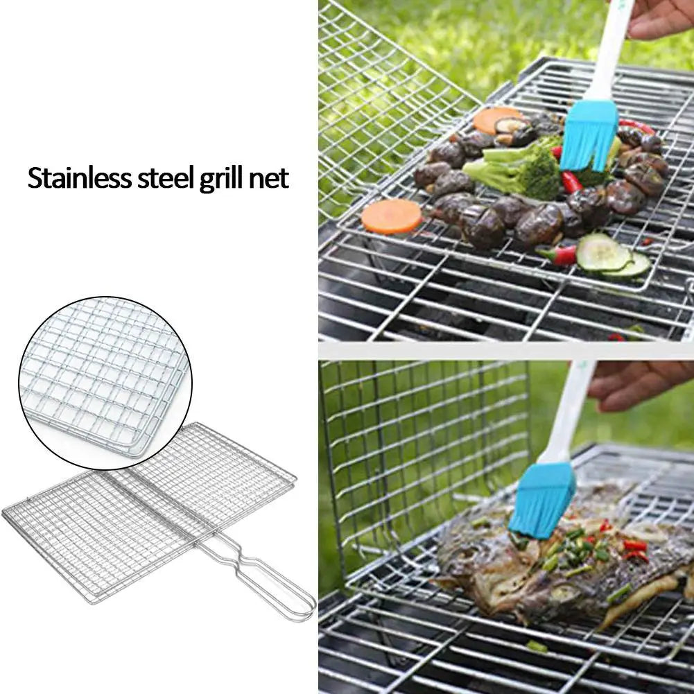 Heavy Duty Barbecue Grilling Basket – Folding Iron Mesh Grill Net