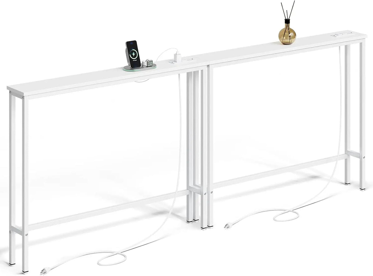Sofa Console Table with Built-in Charging Station (Black)