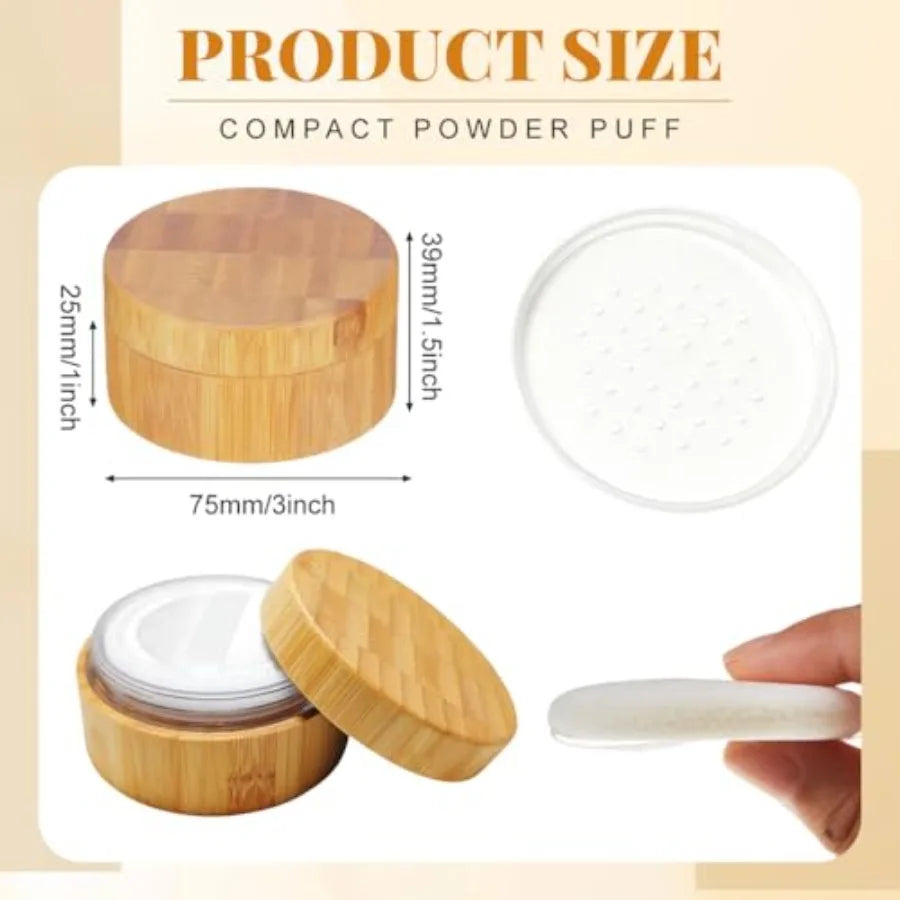 Refillable Loose Powder Container with Puff 30ml Portable Bamboo Makeup Powder Jar with Sifter, Empty Cosmetic Powder Storage Case for DIY Travel &amp; Beauty