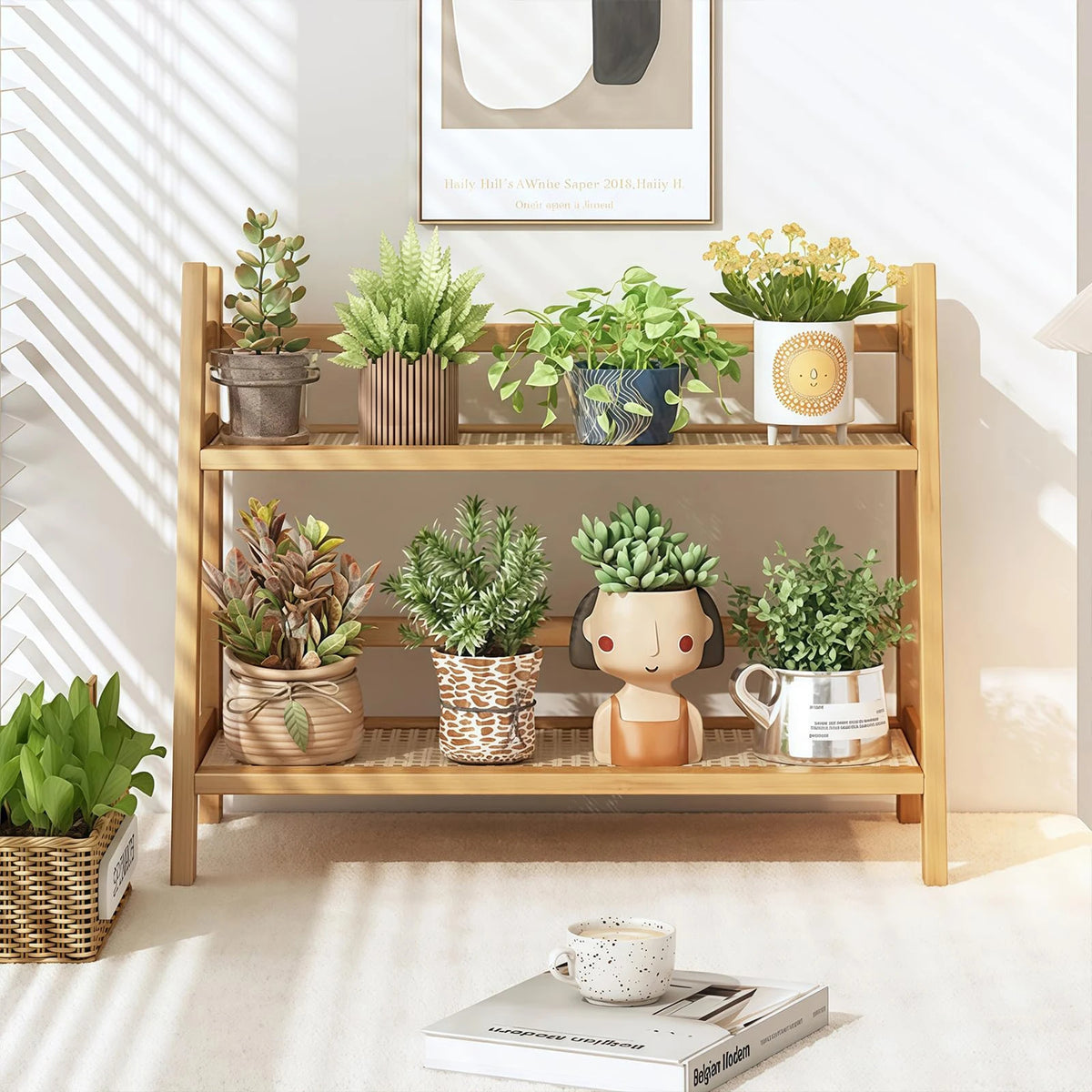 Double Layer Organizer Rack with Cup Holder for Office Kitchen Counter