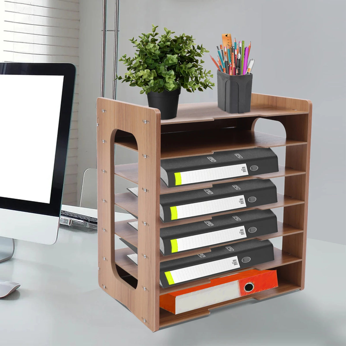 Desktop File Organizer 7-Tier Widen Wood Paper Sorter