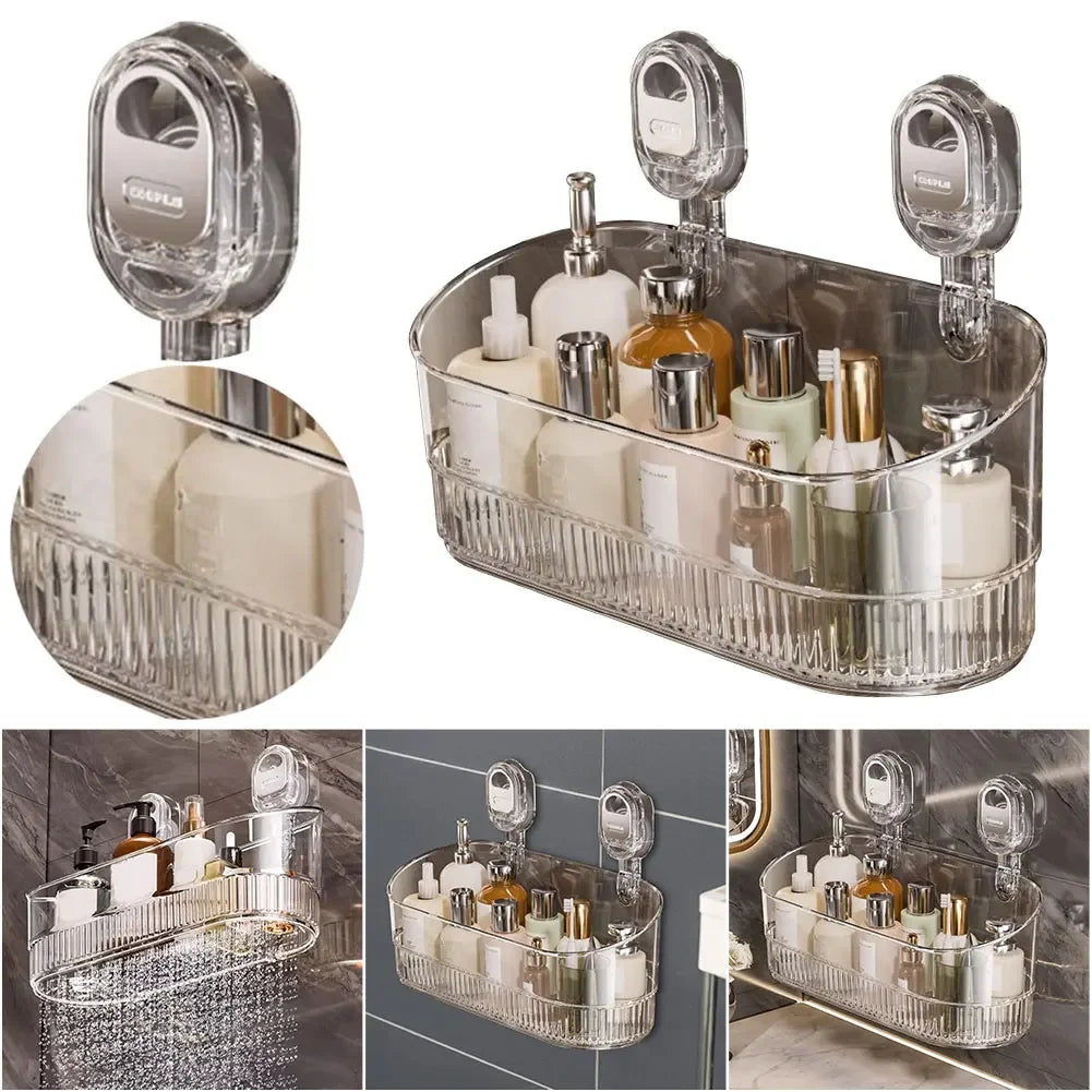 No-Drill Suction Cup Storage Box for Bathroom &amp; Kitchen Strong Load-Bearing Wall Basket (Gold)