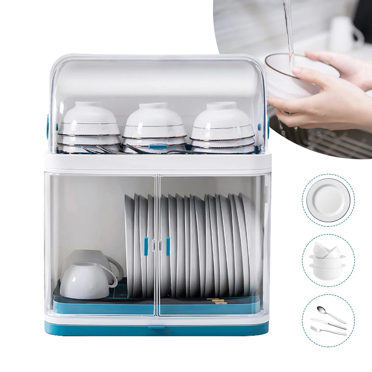 2-Tier Portable Dish Drying Rack with Lid Cutlery Holder