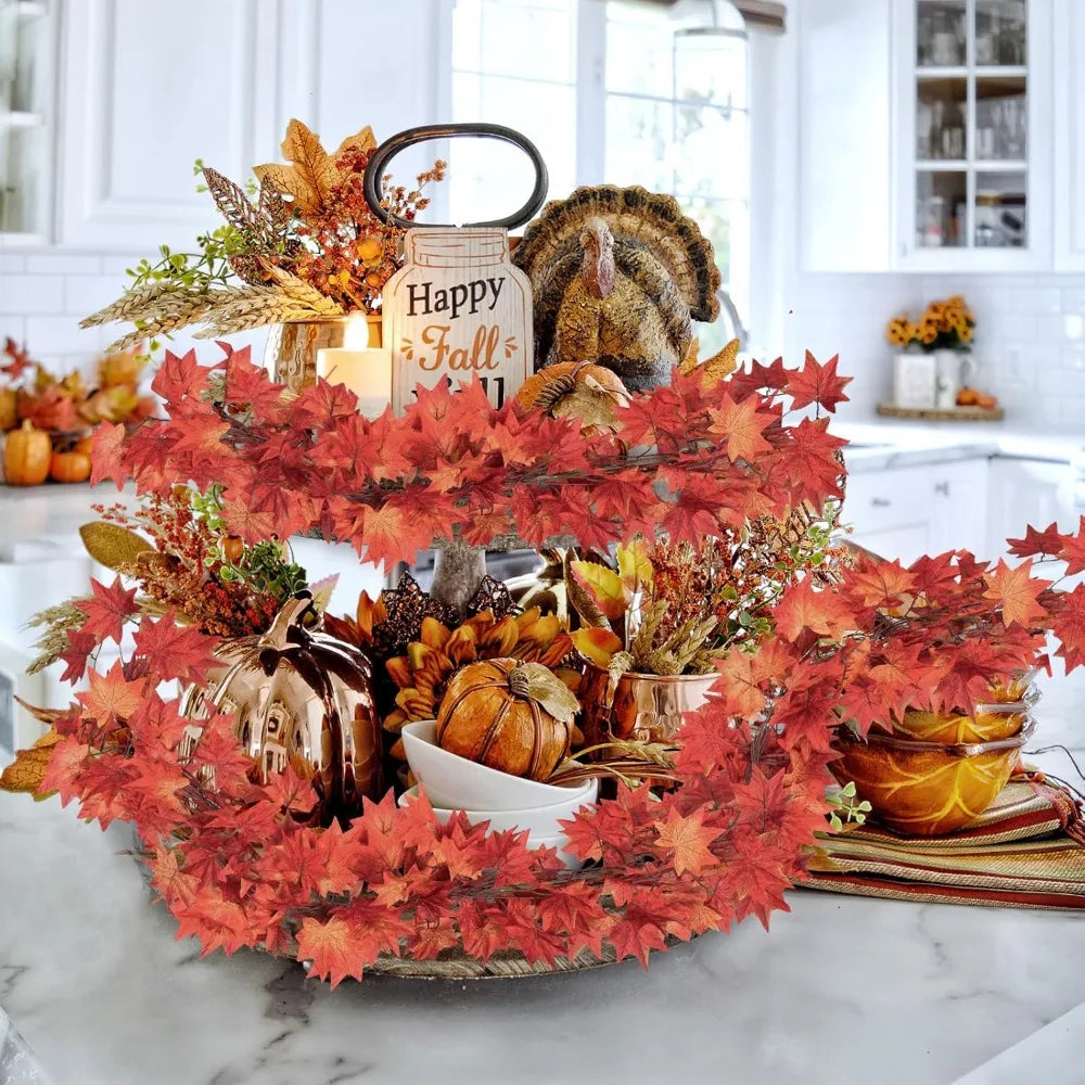 Fall Leaf Garland Set Mixed Color Artificial Maple Vines 24 Count for Thanksgiving Autumn Party Decor