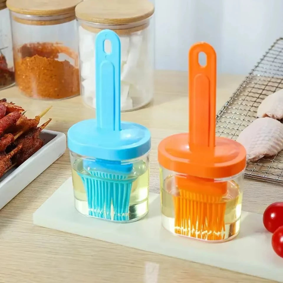 Silicone Barbecue Oil Brush Dispenser Bottle, 1PC (Blue)