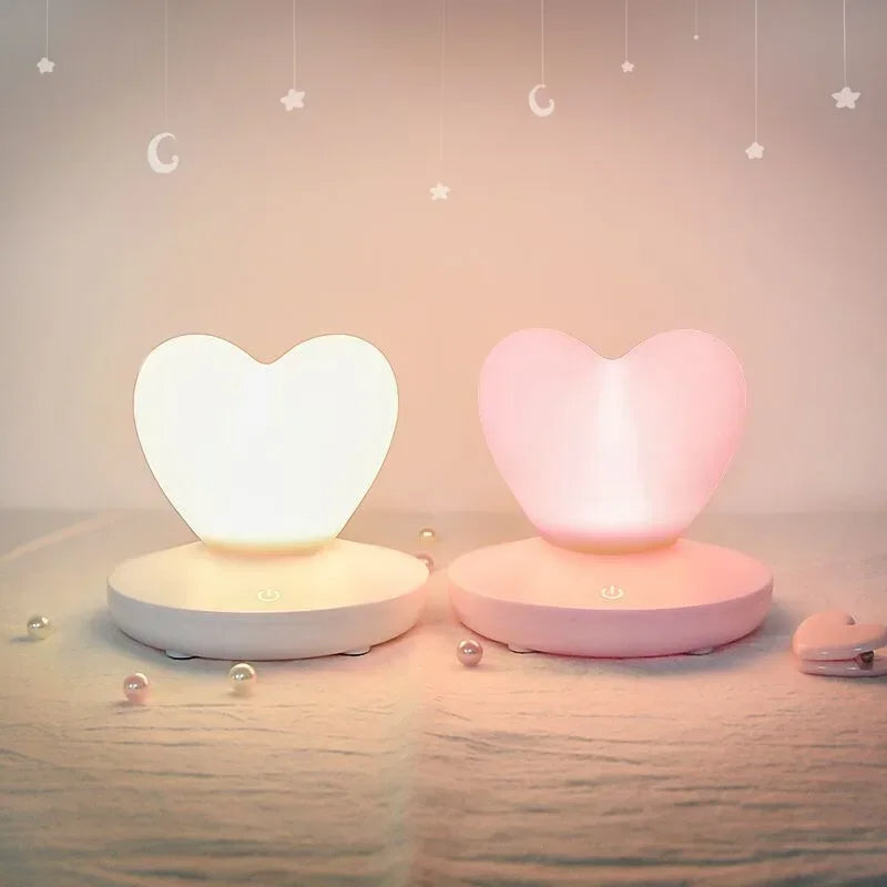 USB Romantic Heart LED Night Light Rechargable Touch Control Table Lamp (Pink)