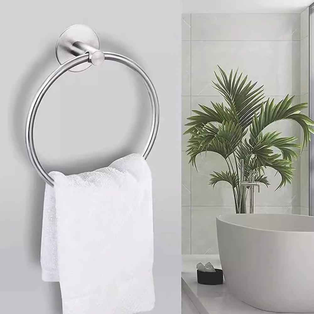 Towel Ring Adhesive Stainless Steel Hand Towel Holder (Black)