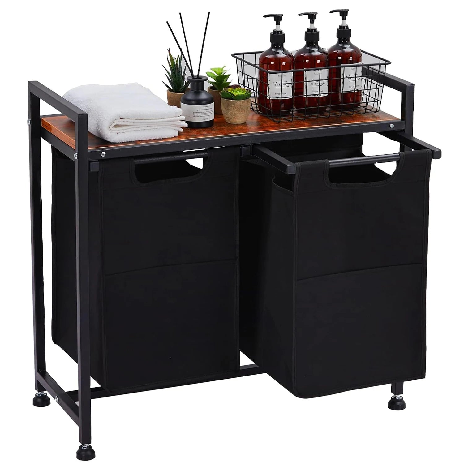 Laundry Hamper with Top Shelf & Removable Laundry Bags