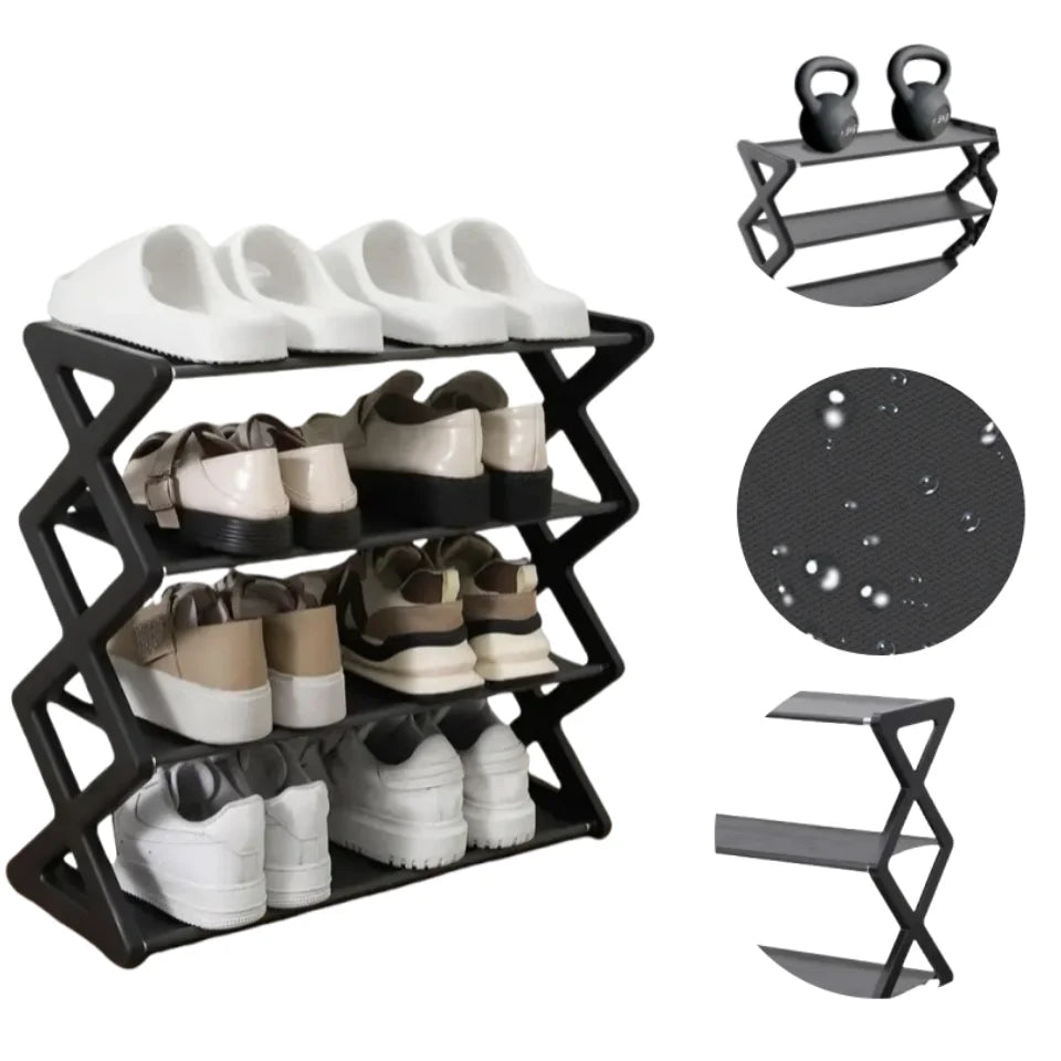 4-Tier Shoe Rack Organizer Easy to Assemble Organizer for Hallway (Black)