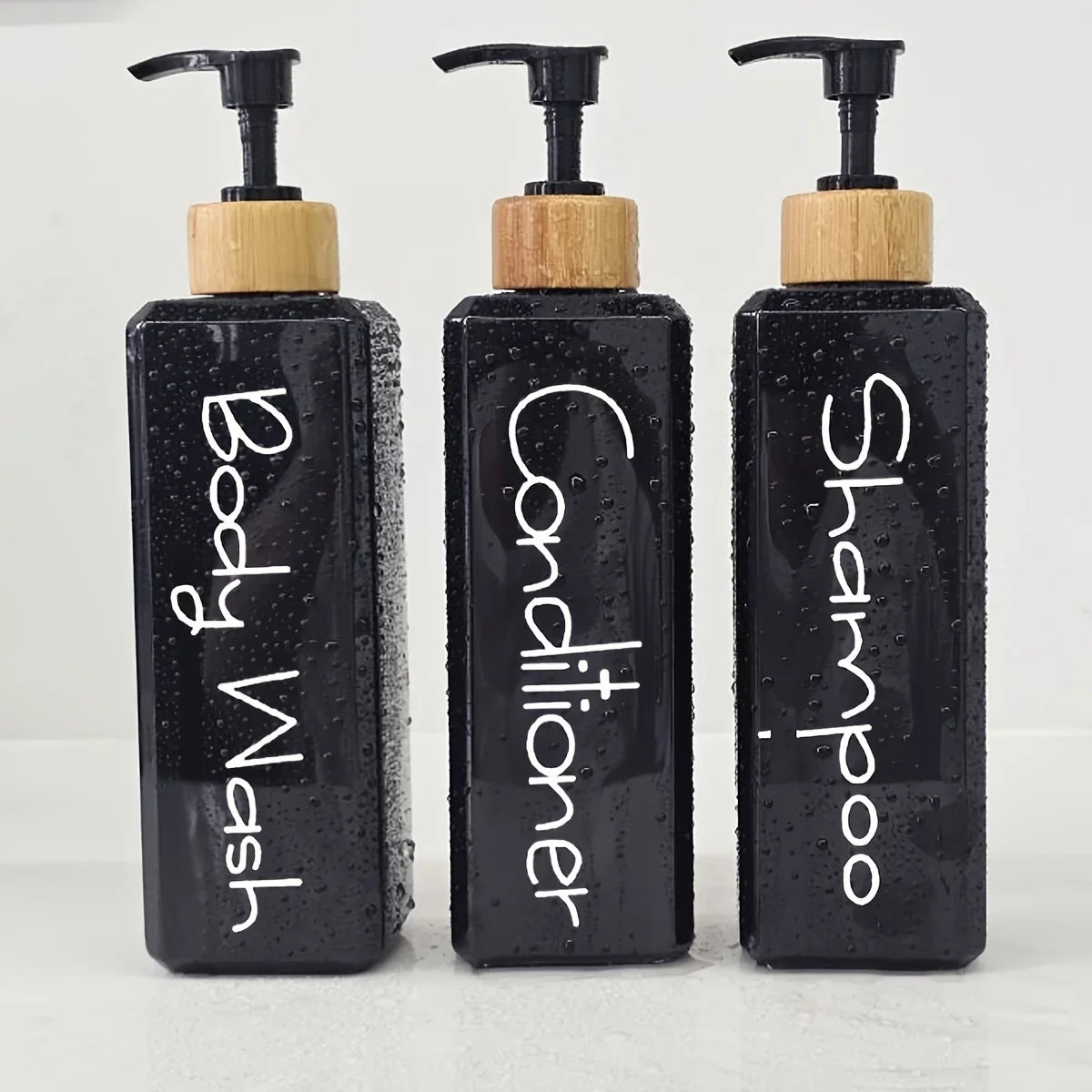 Bathroom Organization Set of 3 Refillable Pump Press Bottles (Black)