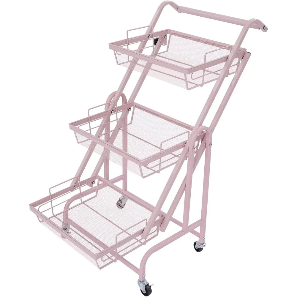 3-Tier Pink Rolling Utility Cart