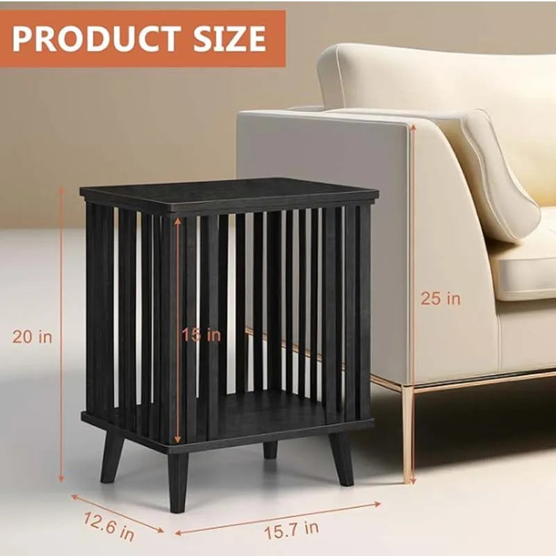 Nightstand with Bamboo Storage Large Capacity End Table (Black)