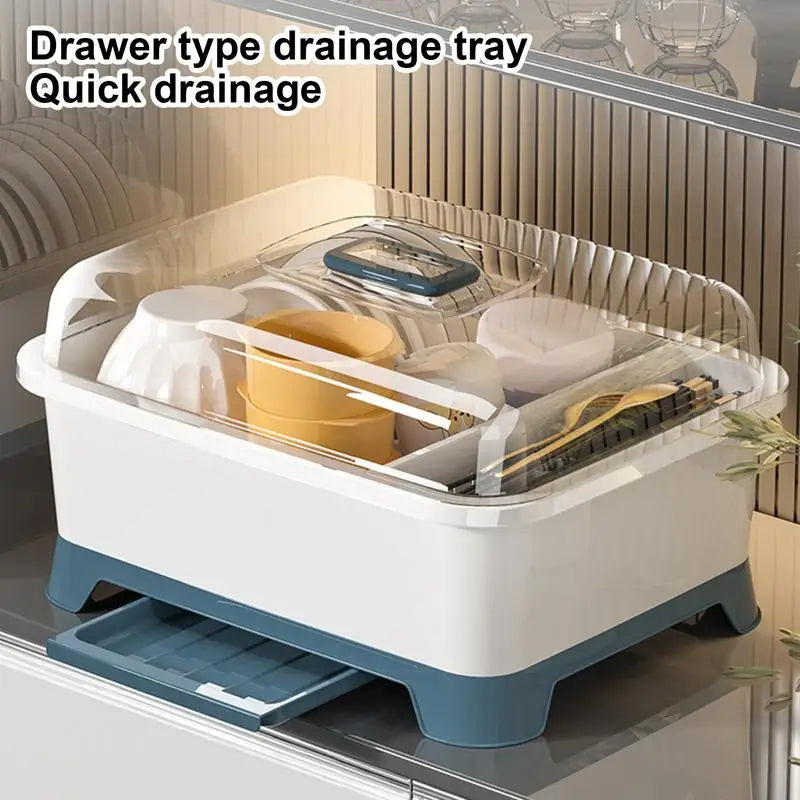 Countertop Dish Drying Box with Lid  Kitchen Organizer (Gray)