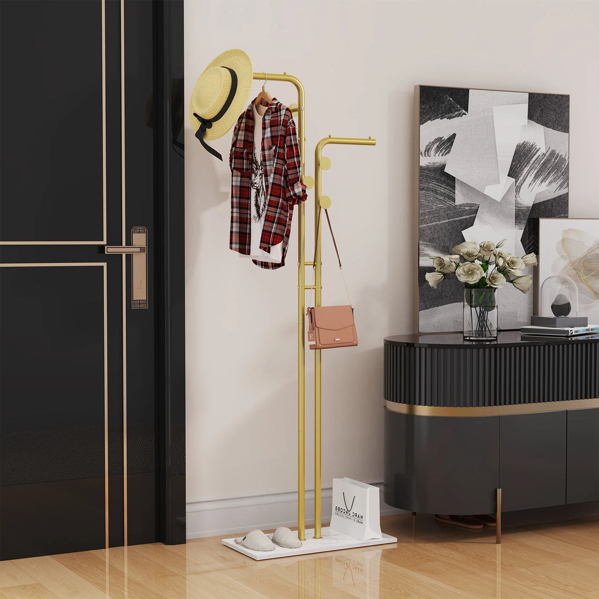 Metal Clothes Hanger Stand with Stone Base Anti-Collapse Garment Rack