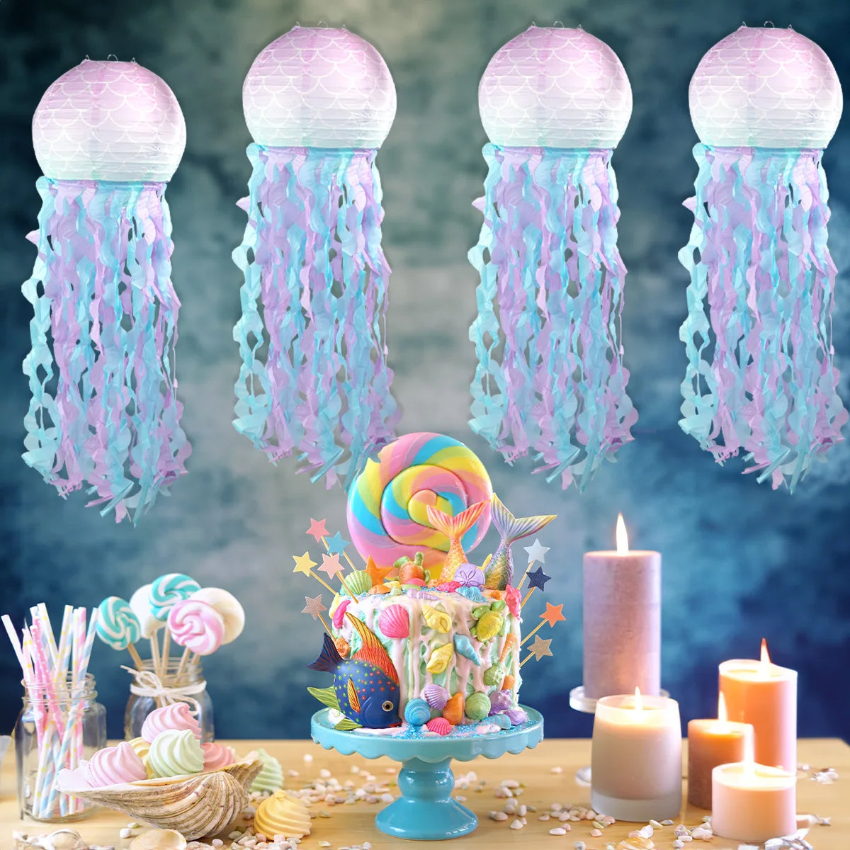 Hanging Jellyfish Lanterns 1PCS DIY Gradient Jellyfish Paper Lanterns