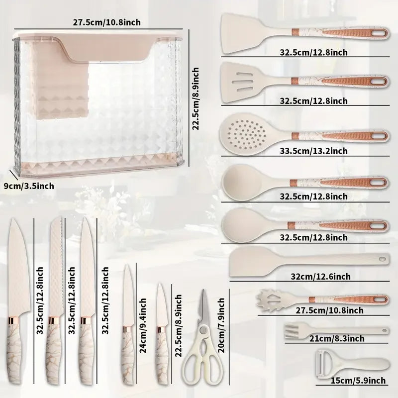 Stainless Steel Knife Set 16PCS Silicone Kitchenware