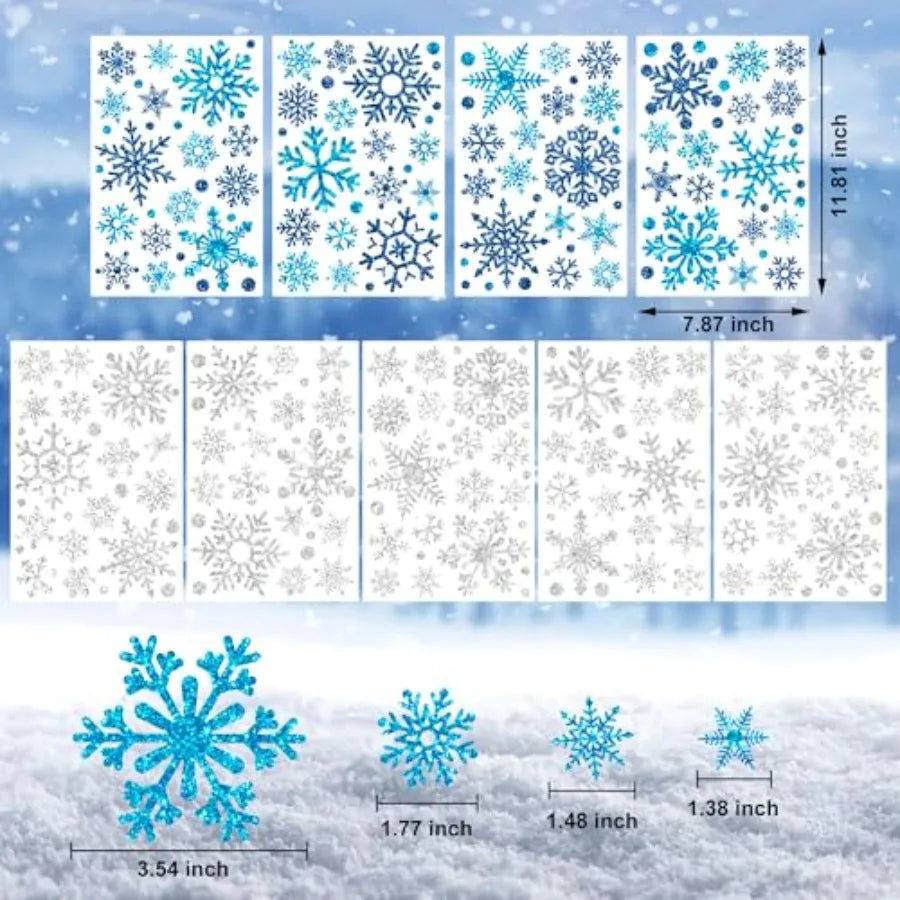 9 Sheets Glitter Snowflake Window Clings for Christmas Decorations – Double-Sided Winter Wonderland Party Home Glass Stickers