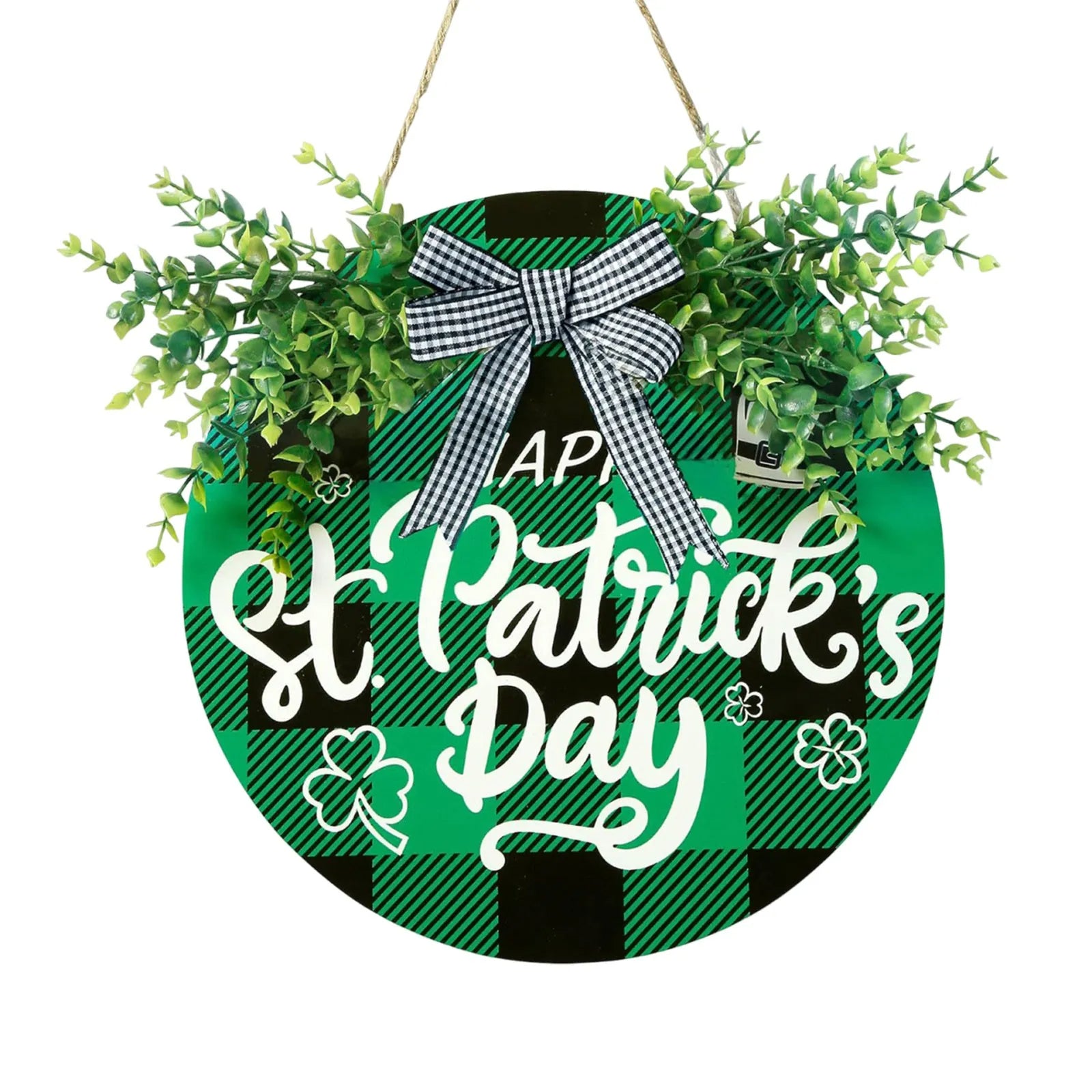 Buffalo Plaid Door Sign for St. Patrick's Day Decorations