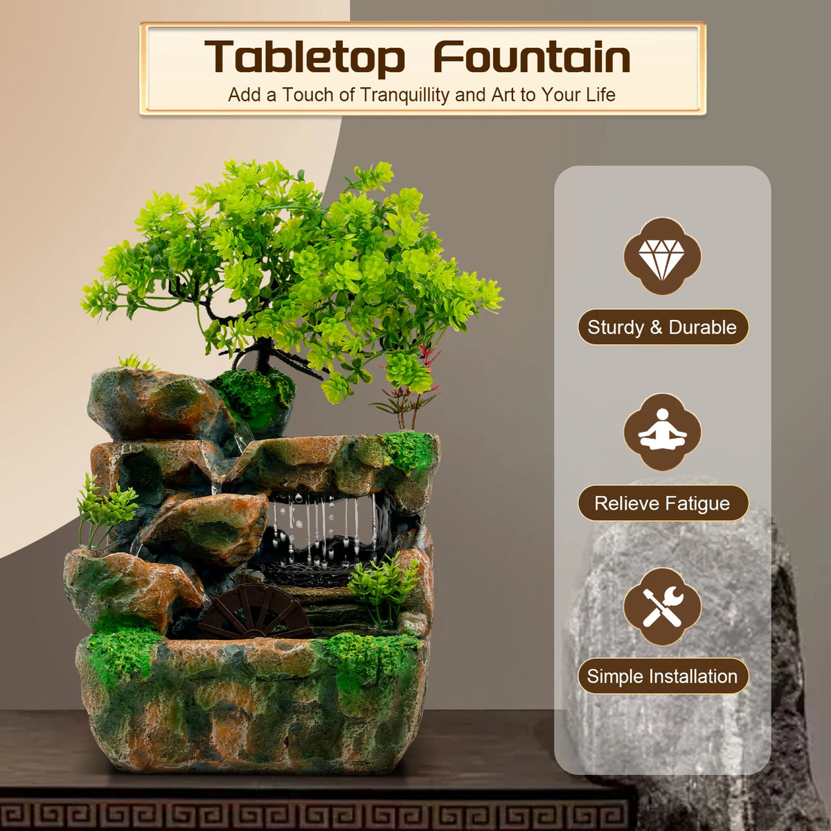 LED Resin Rockery Fountain Ornament for Home Office (US Standard)