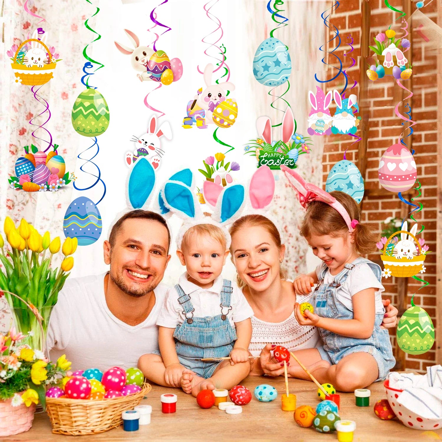 Bunny Egg Party Hanging Swirls 56 Pcs Easter Hanging Swirl Decorations