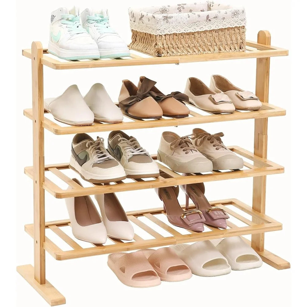Bamboo Shoe Rack 4-Tier Wood Storage Organizer Shelf