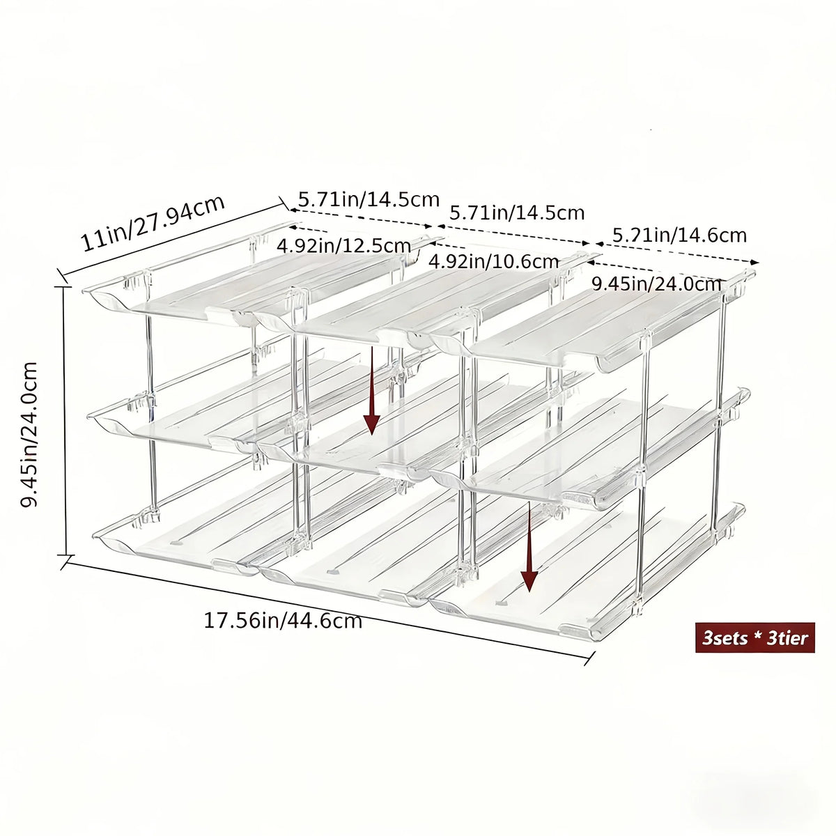 Stackable Clear Plastic 3-Tier Rolling Can Organizer 36-Capacity