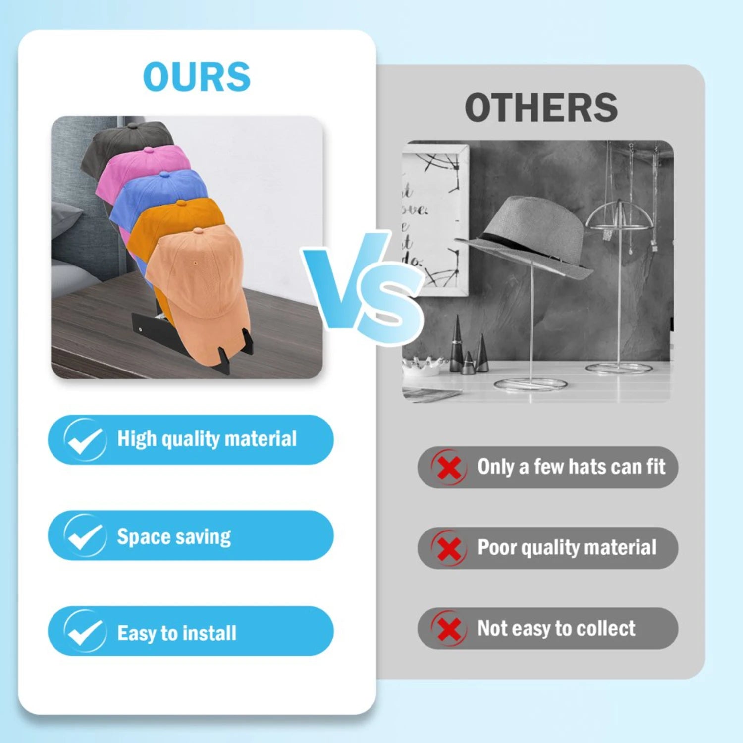 Hat Rack Stand Baseball Cap Organizer 2-Pack for Closet Door Bedroom