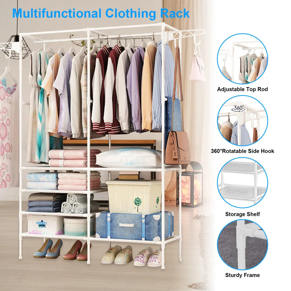 Metal Freestanding Multifunctional Clothes Wardrobe and Shoe Organizer