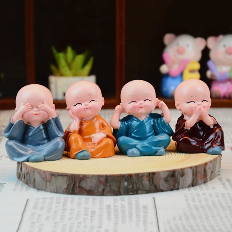 Resin Buddha Monk Figurines 4-Piece for Home & Car