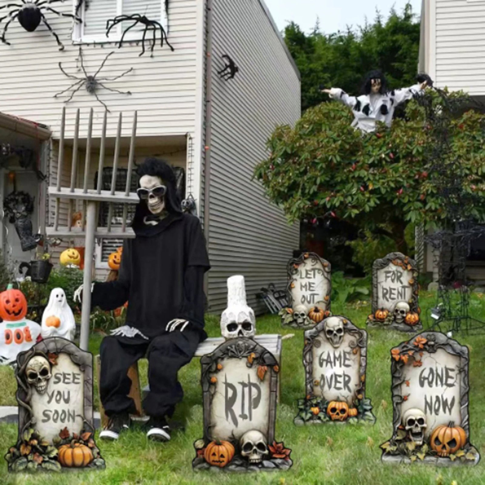 Set of 6 Tombstones for Outdoor Graveyard Decorations