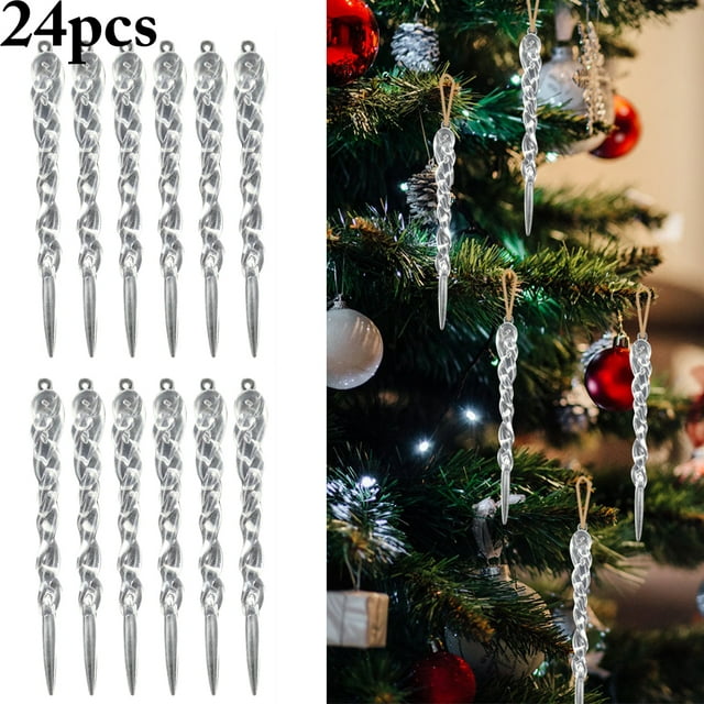 Christmas Icicle Ornaments 24 Pieces DIY Christmas Tree Hanging Decorations, Clear