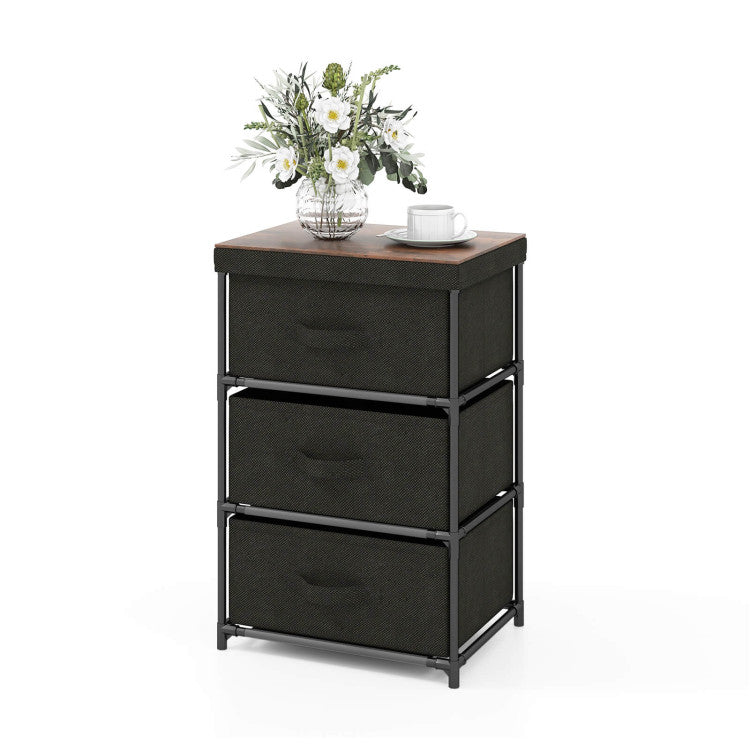 Bedroom Nightstand 3 Tier Fabric Storage (Black)