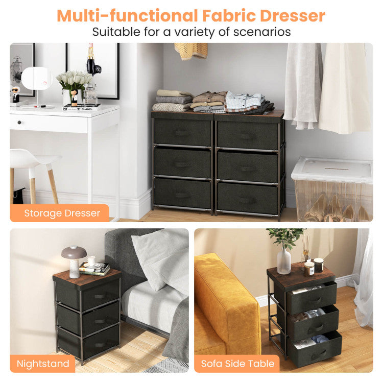 Bedroom Nightstand 3 Tier Fabric Storage (Black)