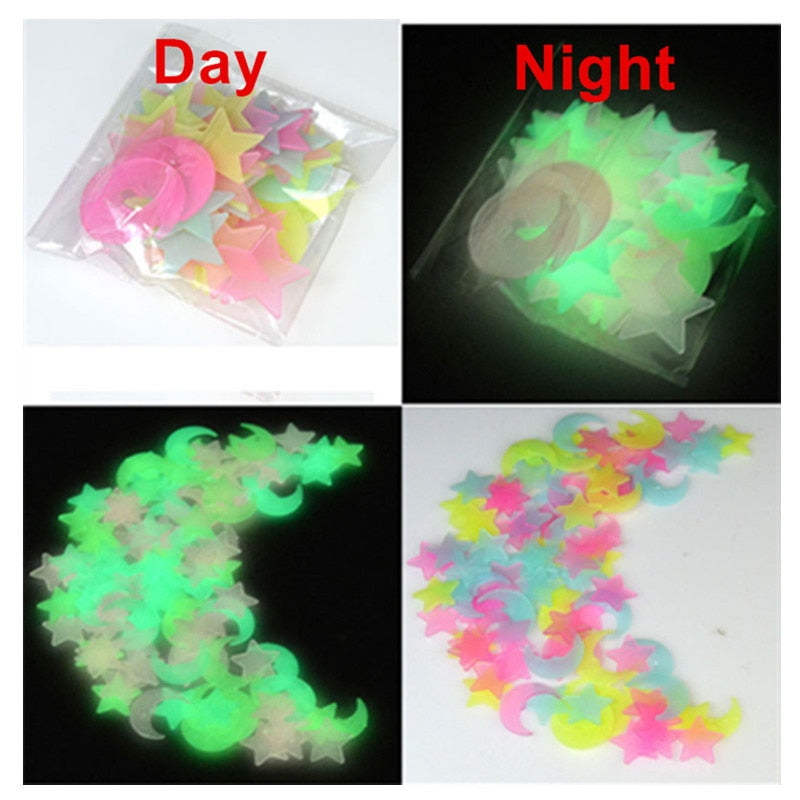 Glow In The Dark Moon Star Stickers 100PCS Sticker Home Decoration