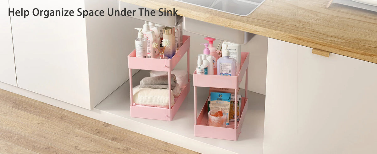 Portable Rolling Utility Cart 3-Tier for Bathroom Organizer (Pink)