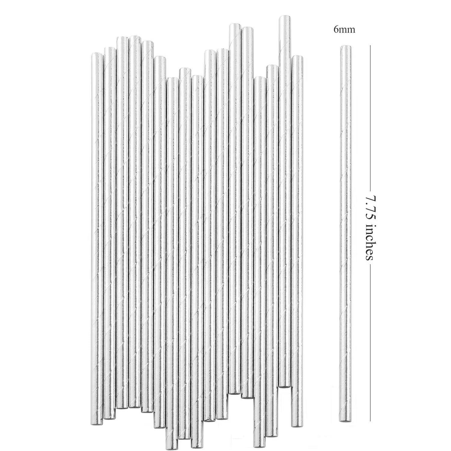 Metallic Silver Disposable Paper Straws 100-Count