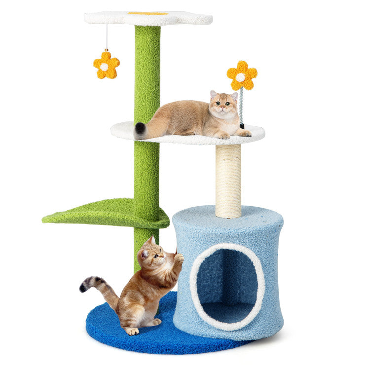 Cute Cat Tree 34.5"  4 Tier Cat Tree with Jingling Balls and Condo
