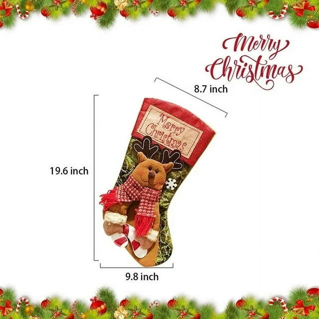 Christmas Stockings 3 Pack 18" Santa Snowman Reindeer Christmas Stocking