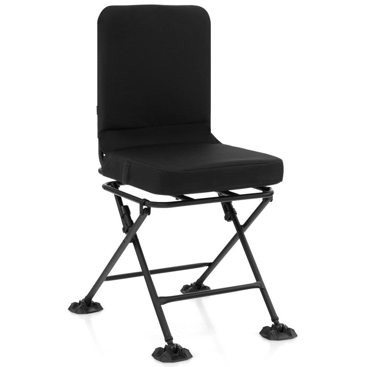 Swivel Folding Chair with Backrest and Padded Cushion (Black)